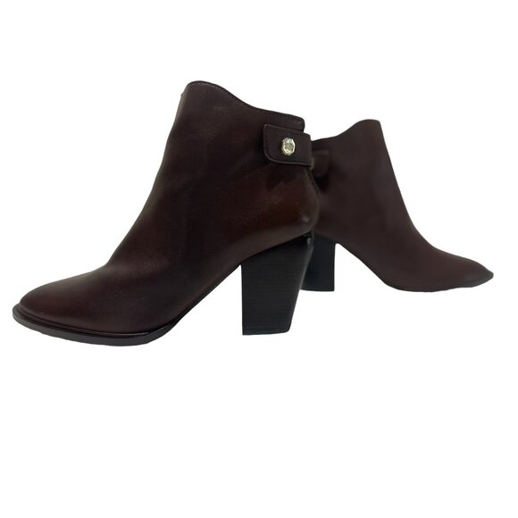 Louise Et Cie Leather Ankle Boots Womens 9.5 Brown Pointed Toe Block Heel Class - Picture 2 of 16